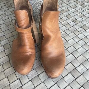 Free People Tan Leather Cutout Heeled Boots